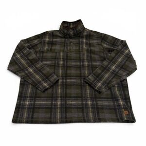 John Wayne Mens XL Fleece Pullover Plaid Mock Neck Button Sweater Green Flannel
